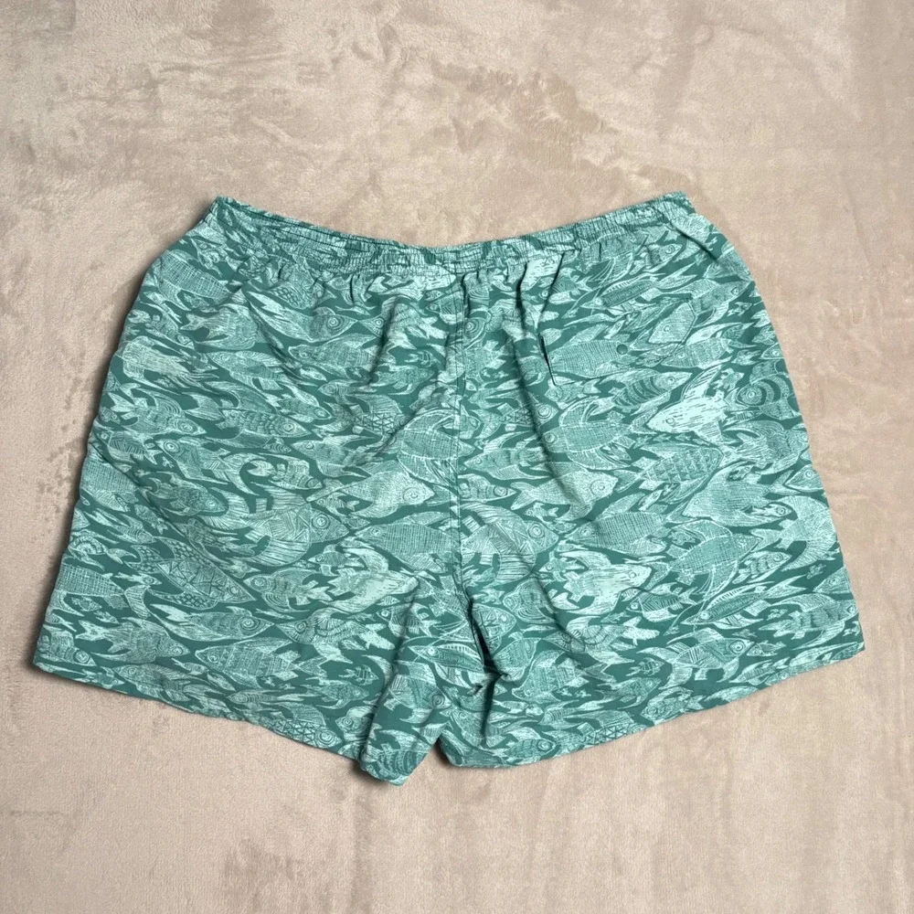 Patagonia Baggies Shorts Mens XL Green‎ Fish Print Swim Trunks 5 Inch Inseam